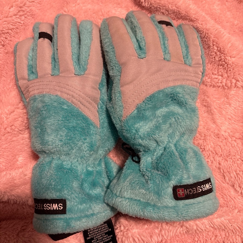 Swiss Tech Teal and Light Gray Fleece Gloves